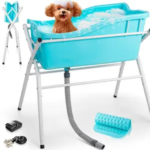 Dog Bath Tub, Portable Dog Washing Bathing Station, 3 Levels Elevated Foldable Dog Bath for Shower and Grooming, Collapsible Shower Bathtub Pet Tub for Small Dogs (Iron Frame)