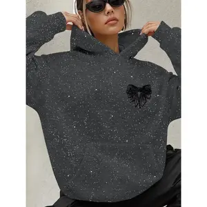 Autumn Winter Fashion Sequins Hoodie, Casual Fitted Long Sleeve Sweatshirt, Versatile Moderate Fabric, Trendy Women's Clothing