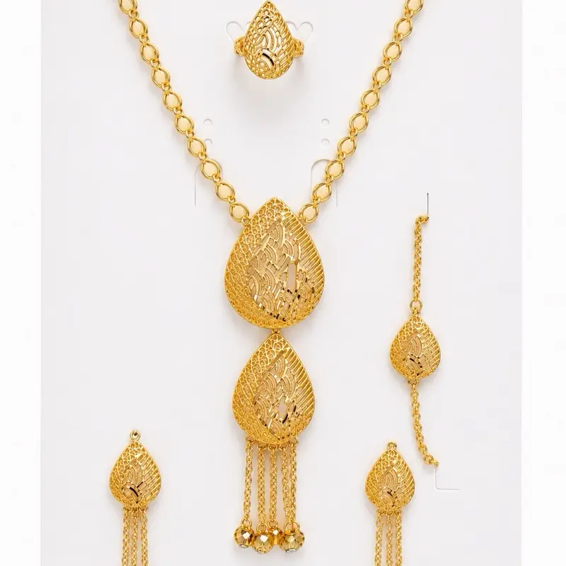 Boummaci Luxury Gold-Plated Teardrop Jewelry Set – Necklace, Earrings & Ring