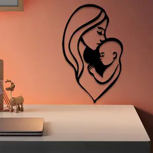 1pc Heart Mother Baby Metal Hanging Wall Art, Heart Mother Baby Statue Mural, Perfect for Bedroom Wall, Nursery Wall, Gallery Wall, Mother's Day Decor, Ideal Gift for Moms, Waterproof Metal