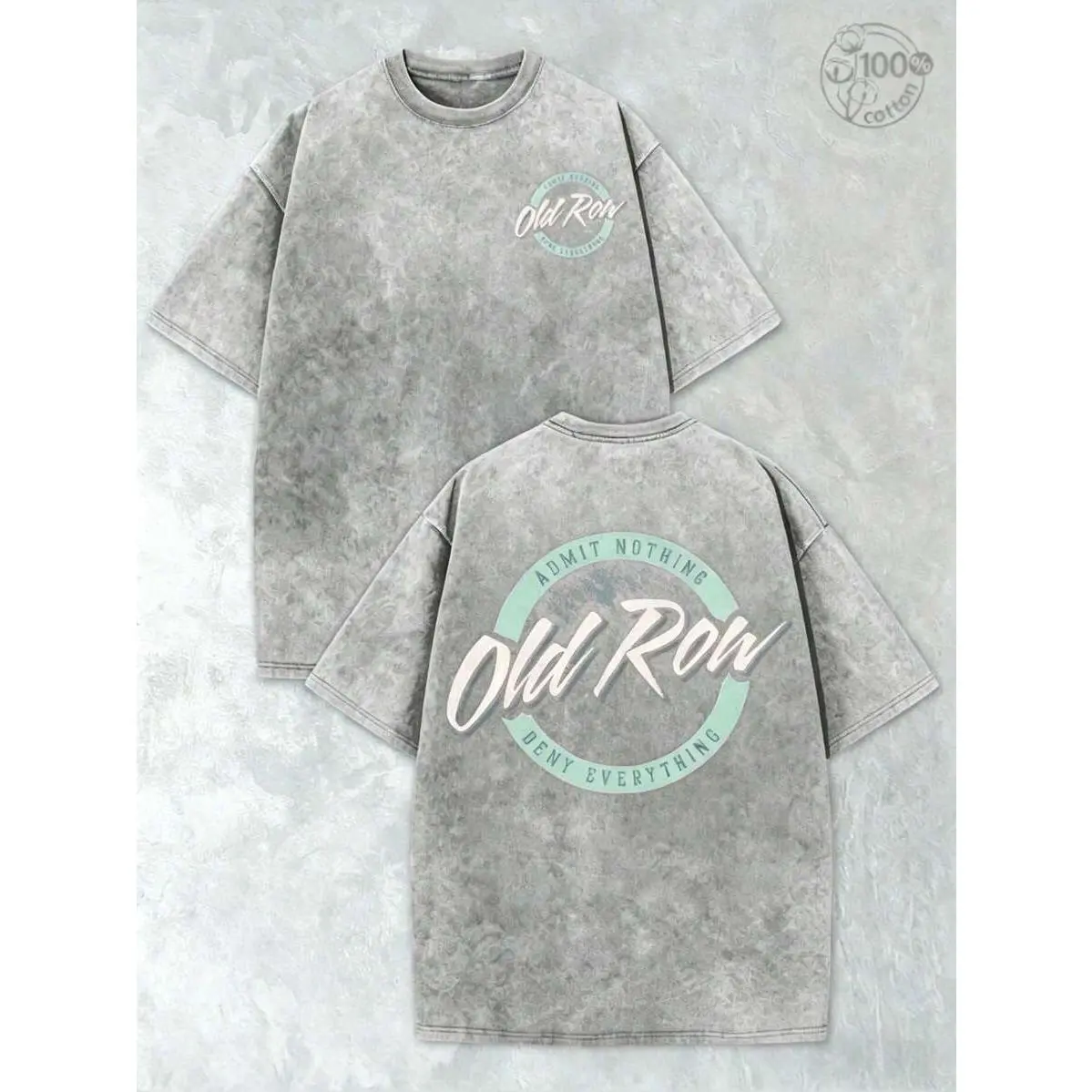 Thickened Cotton Old Row Grey And Teal Circle Logo Double-Sided Print Summer Men's Fashion Washed Vintage Batik T-Shirt, Street Retro Style Round Neck Short Sleeve2026,Summer Outfits For Women,Graphic T Shirts