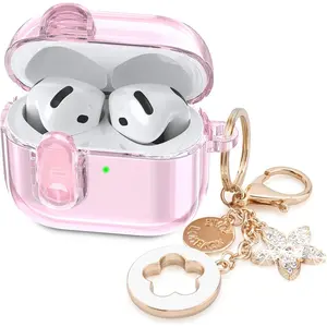 (with Safety Lock) Clear Case Compatible with Cute Apple Airpods 4 Cases 2024 Women, VISOOM Soft TPU Transparency Air pods 4 Gen Cases iPods 4 Earbuds Case Girl Bling Keychain for Airpod iPod 4th Gen