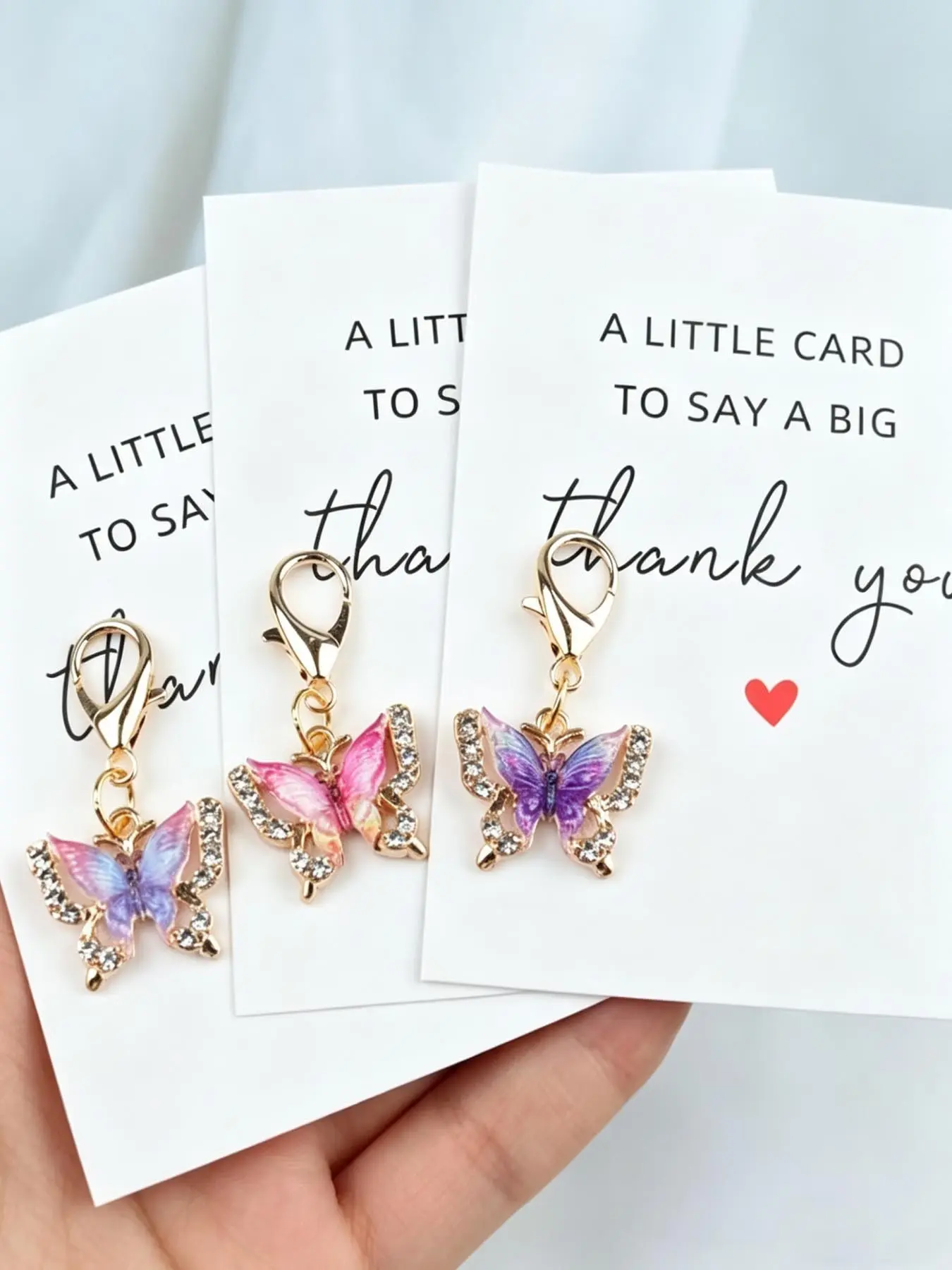 12pcs Enamel Butterfly Keychain Set, Butterfly Charm Keychain, Rhinestone Keychain, Thank You Theme Pocket Hug Gift Bag, Thank You Gift, Can Be Used For Coin Purse, Backpack And Car Key Accessories, Thanksgiving Gifts, Teacher's Day Gifts