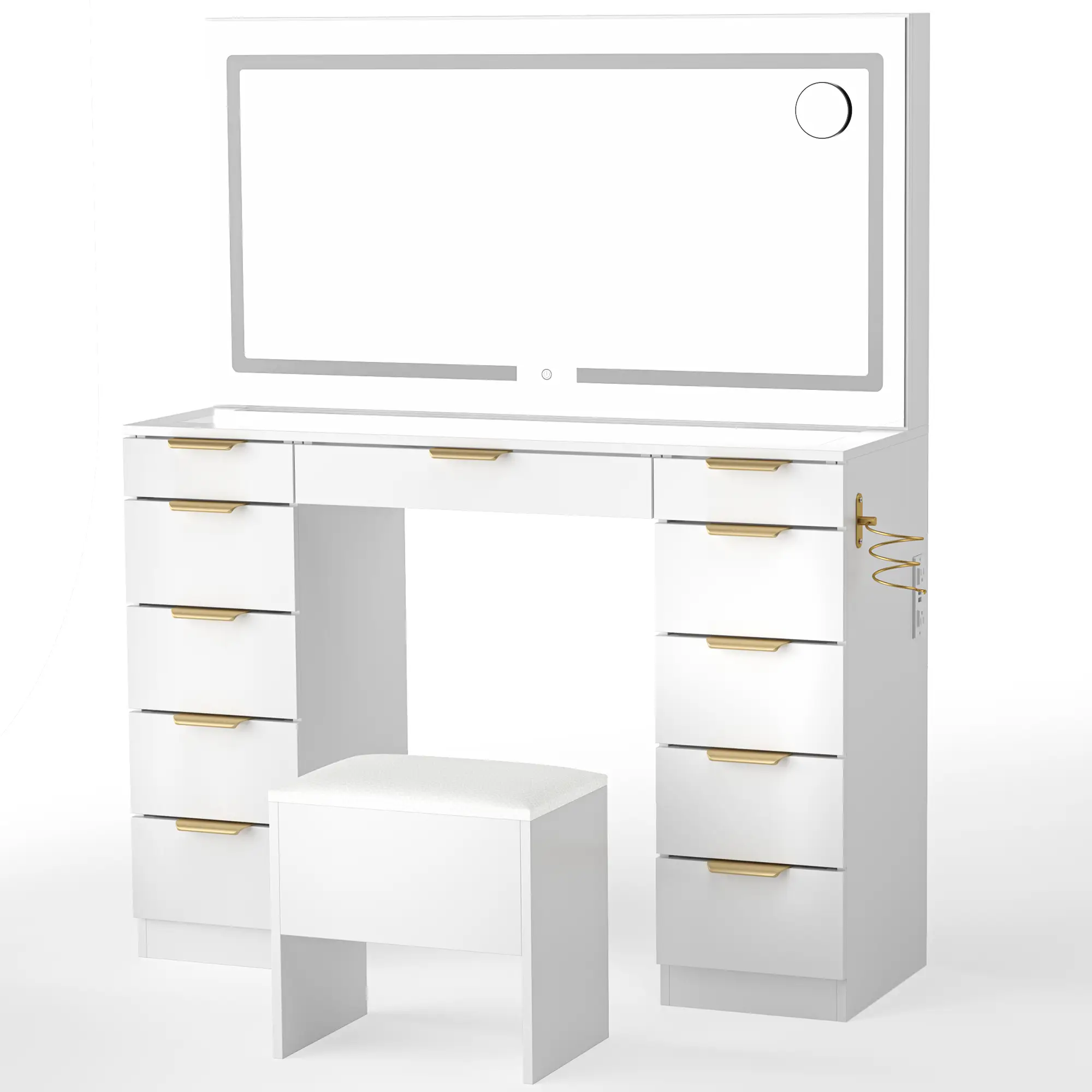 Makeup Vanity with Mirror and Drawers Vanity Desk Set with 3 Modes Adjustable Brightness Lights and USB Power Outlet