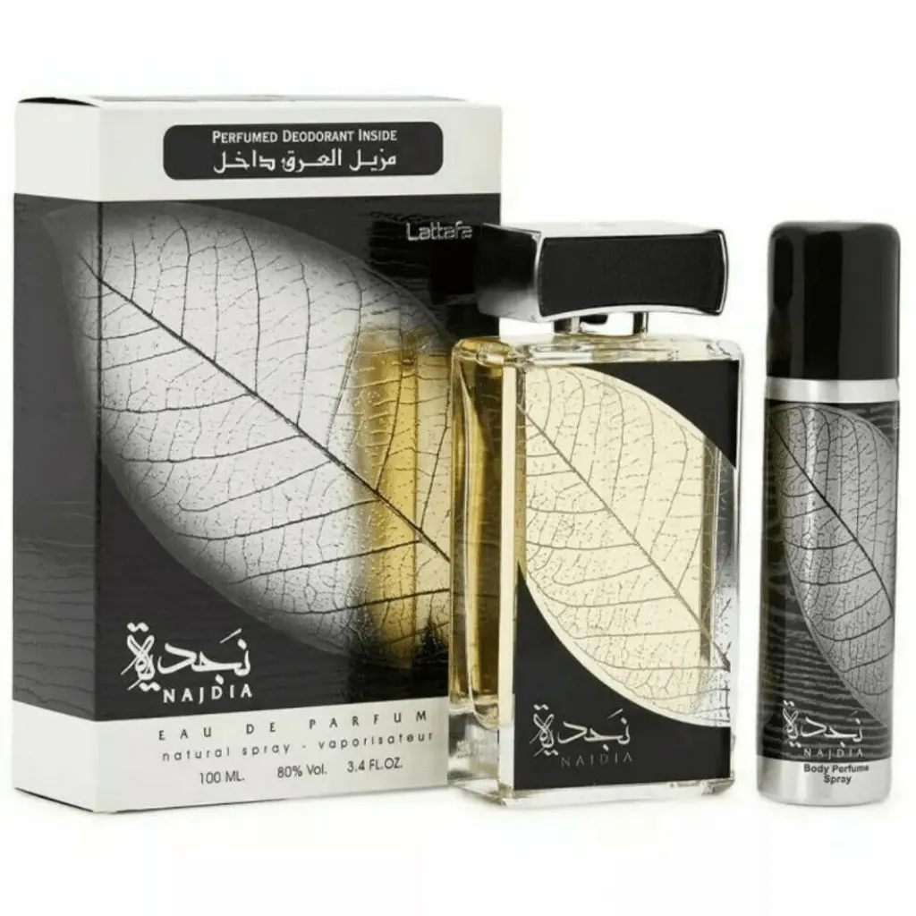 Lattafa Najdia Eau de Parfum 100ml (3.4oz) + Free Deodorant 50ml (1.7oz) | Fresh Aqua Citrus Scent for Men | Long-Lasting Arabic Fragrance Duo | Perfumes Arabia
