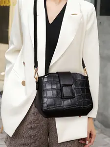 Women's Crocodile Pattern Leather Crossbody Bag, Luxury Fashion Large Capacity Shoulder Bag, Commuter Mom Handbag