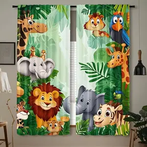 Cute Jungle Animal Curtains, Hide the Messy Toys, Playful Safari Vibe, No Need to Feed the Giraffe Snacks, Kids Room Decor