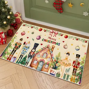 Christmas Theme Entrance Mat, Nutcracker Pattern, Non-Slip Washable Rug, Holiday Decoration for Living Room Bedroom Kitchen Outdoor Garden