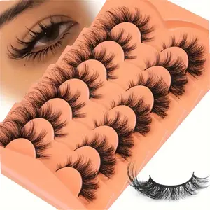 Fluffy False Eyelashes, 7 Pairs Full Volume Eyelash for Lashes Extensions, Volumized False Eyelashes for Women and Girls Eye Makeup Enhancement