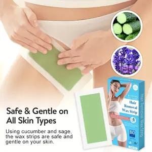 ROZINO Cucumber & Sage Hair Removal Wax Strips Gentle Skin-Friendly Long-Lasting Multi-Part Applicable Convenient Operation Root Removal Soothing Repair 20 Counts