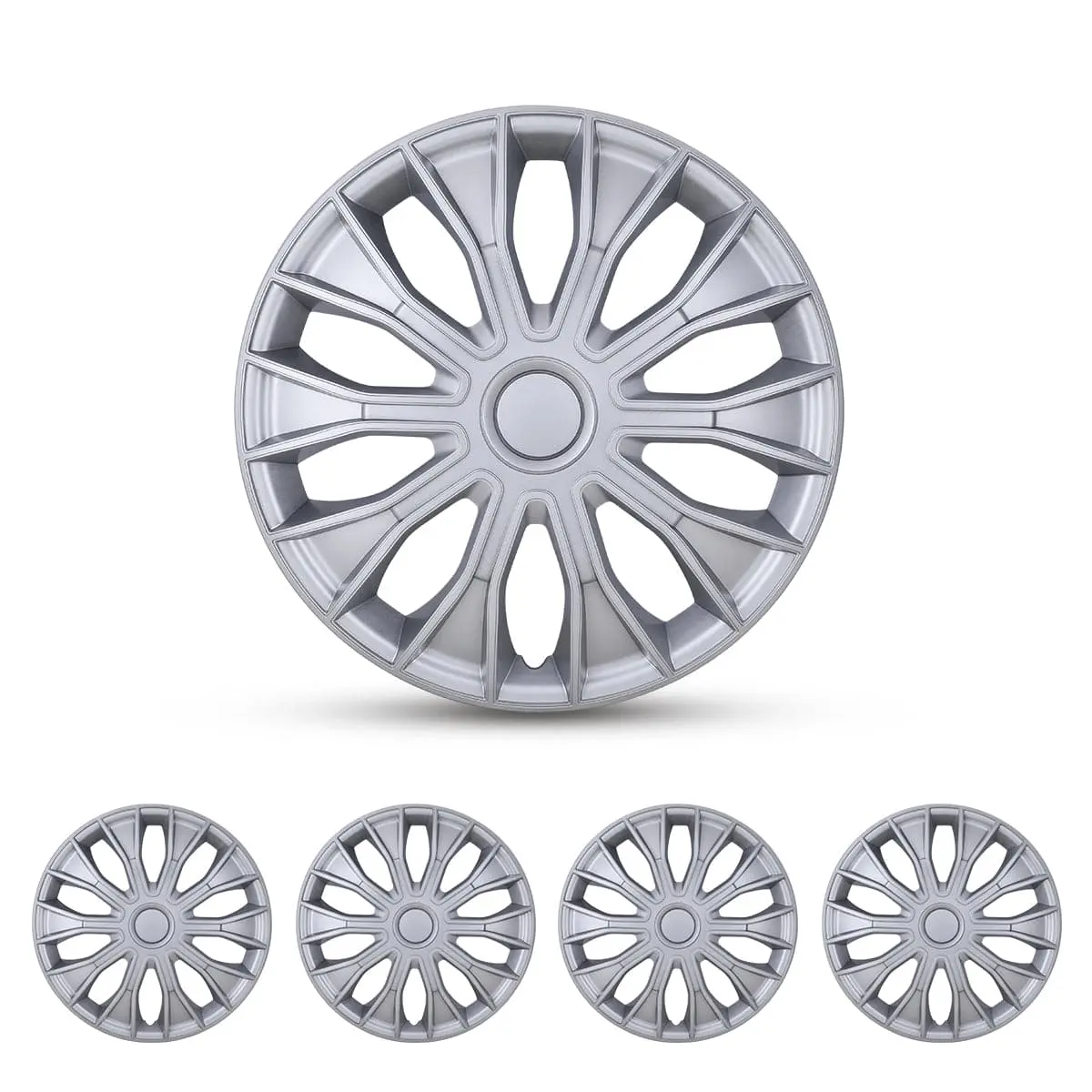 WOLFSTORM Universal 14-Inch Hubcaps Wheel Covers (Set of 4, Style #5086) - ABS Material, Matte Black/Black Lacquer/Silver, Easy Installation, Transform the Appearance