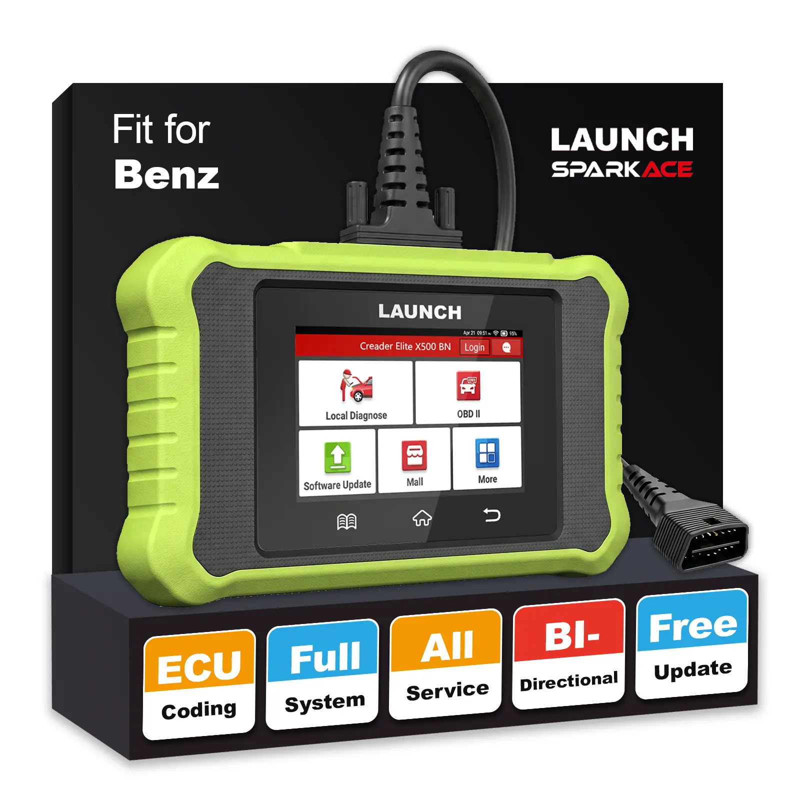 LAUNCH Creader Elite X500 OBD2 Scanner for Mercedes-Benz MB Sprinter Maybach,Full System Bidirectional Scan Tool,Full System Bi-Directional Scan Tool,Code Reader with All Free Reset Services,ECU Coding,Auto VIN,Lifetime Free Update