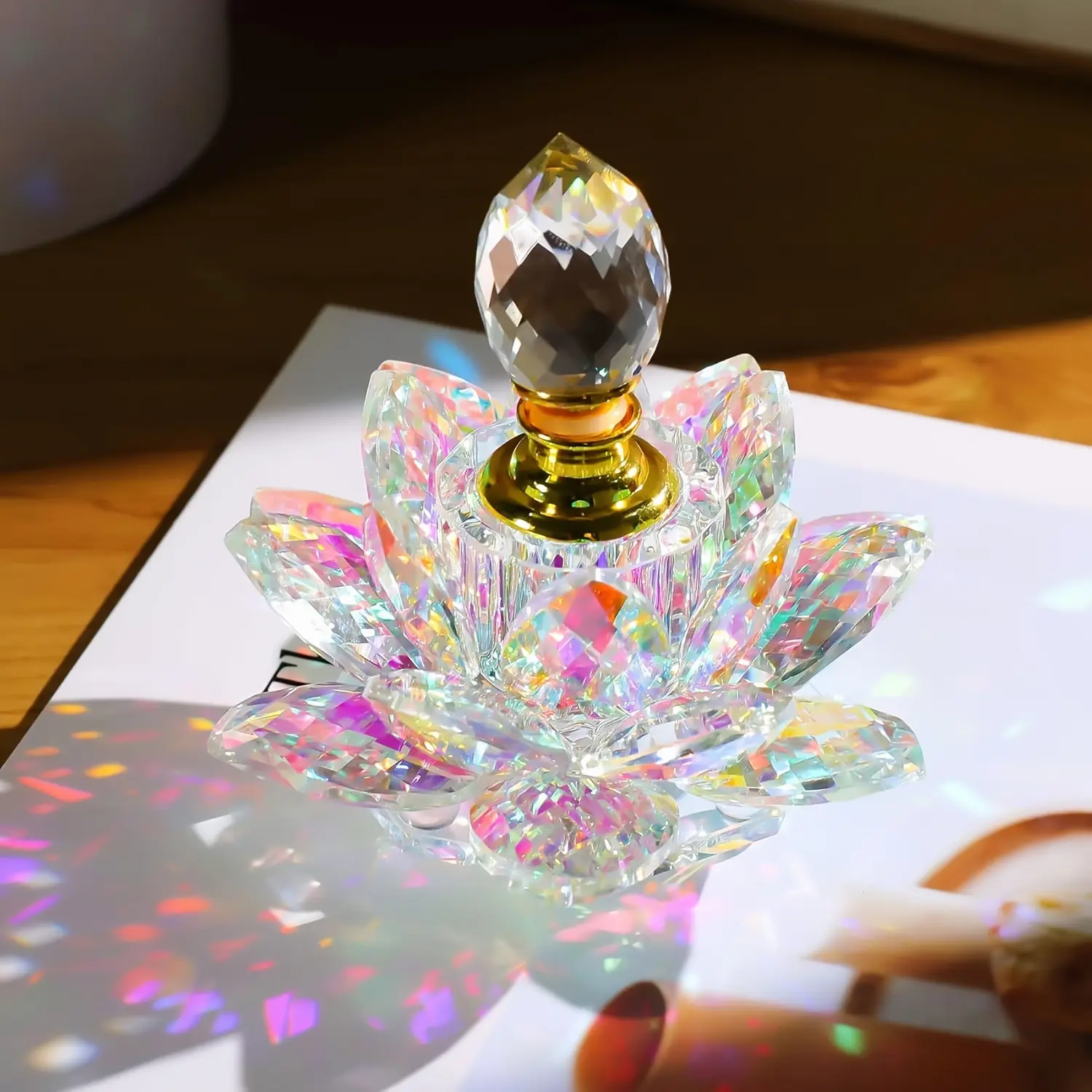 Handmade Mini Crystal Lotus Perfume Bottle Collectible Figurine, 0.1oz Refillable Vintage Glass Decor, Unique Gift for Wife Girlfriend Women on Anniversary Birthday