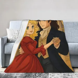 Candy Candy Anime Throw Blanket  Soft Flannel Vintage Anime Design with Couple in Red  Brown  All-Season Cozy Blanket for Home, Travel Camping Office  Anime Fans  Retro Lovers Anime Blanket Travel EssentialCharming IllustrationThemed Home Decor