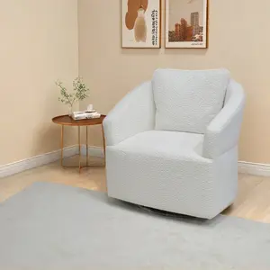 Modern 360 Degree Swivel Sofa Chair Round Armchair with High Backrest Upholstered Beige Velvet Accent Chair for Living Room Bedroom Office Small Spaces Single Seat, Living Room Furniture for Apartment, Lounge, Family Room, Sofa Couch Seating