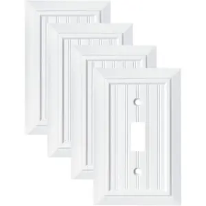 Pure White Classic Beadboard Wall Plates,Light  Covers,Electrical Outlet Covers,  Plates of Various Combination, Nature  Fiber Wall plate (1 Gang Toggle 4 Pack)
