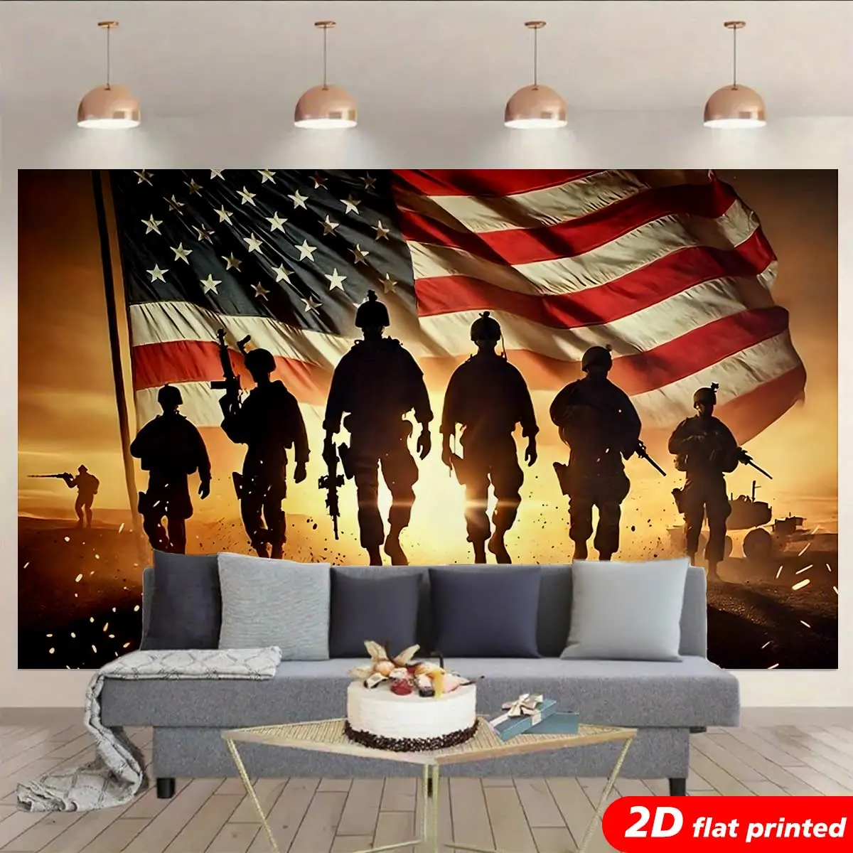 US Military Soldier American Flag Tapestry Wall Hanging - Polyester Wrinkle-Resistant 2D Flat Printed Sunset Photo Backdrop, Veteran Memorial Gift, 4th of July Independence Day Home Decor, Home Supplies