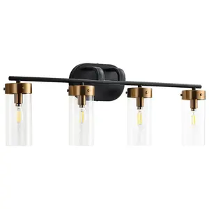 4-Lights Black-Gold Glass Shade Creative Bathroom Vanity Lighting