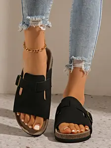 Vintage Leopard Print Cork Sandals for Women, Summer Outdoor Thick Sole Anti-Slip Beach Shoes, Versatile One-Strap Flip Flops