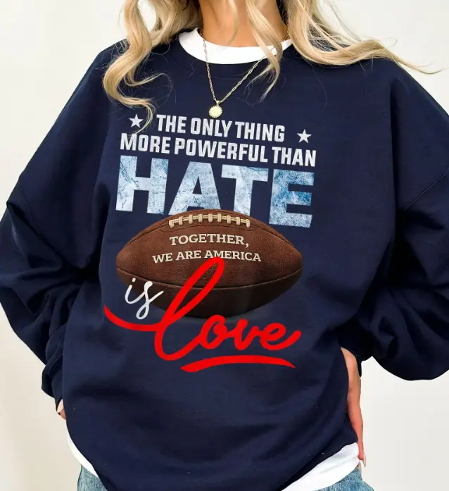 Benito Halftime Show Tee – Historic Bowl Performance Shirt with The Only Thing Stronger Than Hate is Love, Together We Make America