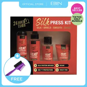 EBIN 24 Hour Tamer Heat Protectant Styling Kit with Free Edge Brush | 450°F Protection, Frizz Control, Lightweight Shine