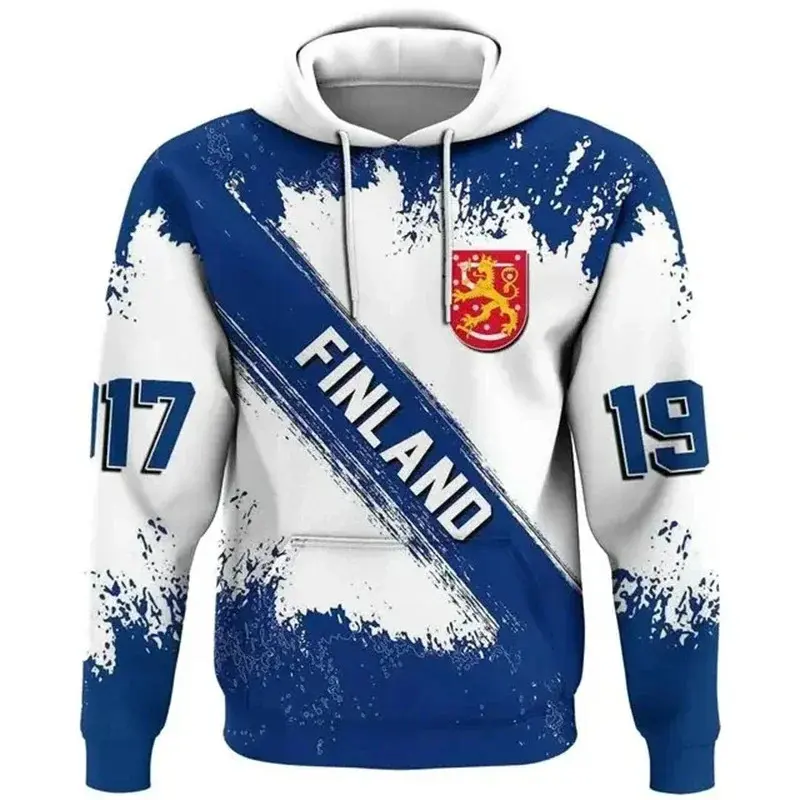 Men's 3D Print Finland Emblem Hoodie - Casual Long Sleeve Polyester Pullover Sweatshirt, Fashion Sports Top for Menswear, Sweatshirts, Longsleeves