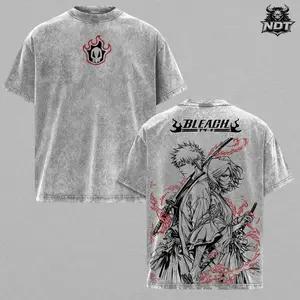 Ichigo Kurosaki x Kuchiki Rukia T-Shirt – Bleach Anime Graphic Tee, Vintage Washed Oversized Casual Streetwear Apparel Outfit, Heavyweight Soft Cotton Shirt, Unisex For Anime Fans