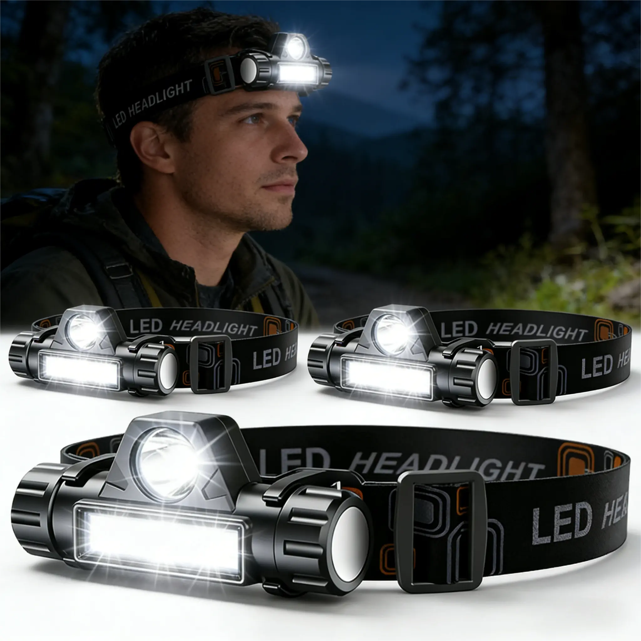4/5Pcs Portable LED Camping Headlamps, Magnetic Rechargeable Collapsible High-Lumen Dual Light Sources Gear, COB Floodlight & XPE Spotlight, 90° Adjustable Lightweight USB-Charging Comfortable Breathable Band for Camping, Maintenance Work, Comfortable Fit