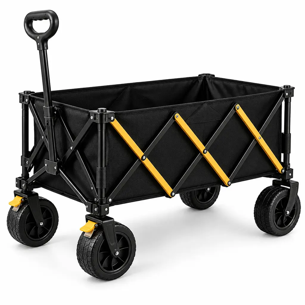 Foldable Wagon Cart - Heavy-Duty Collapsible Outdoor Transport Tool, 300L Rectangular Large Space, 7in Smooth Wheels, 650 lbs Capacity, Metal Frame Caster, Ideal for Camping, Gardening (Black)