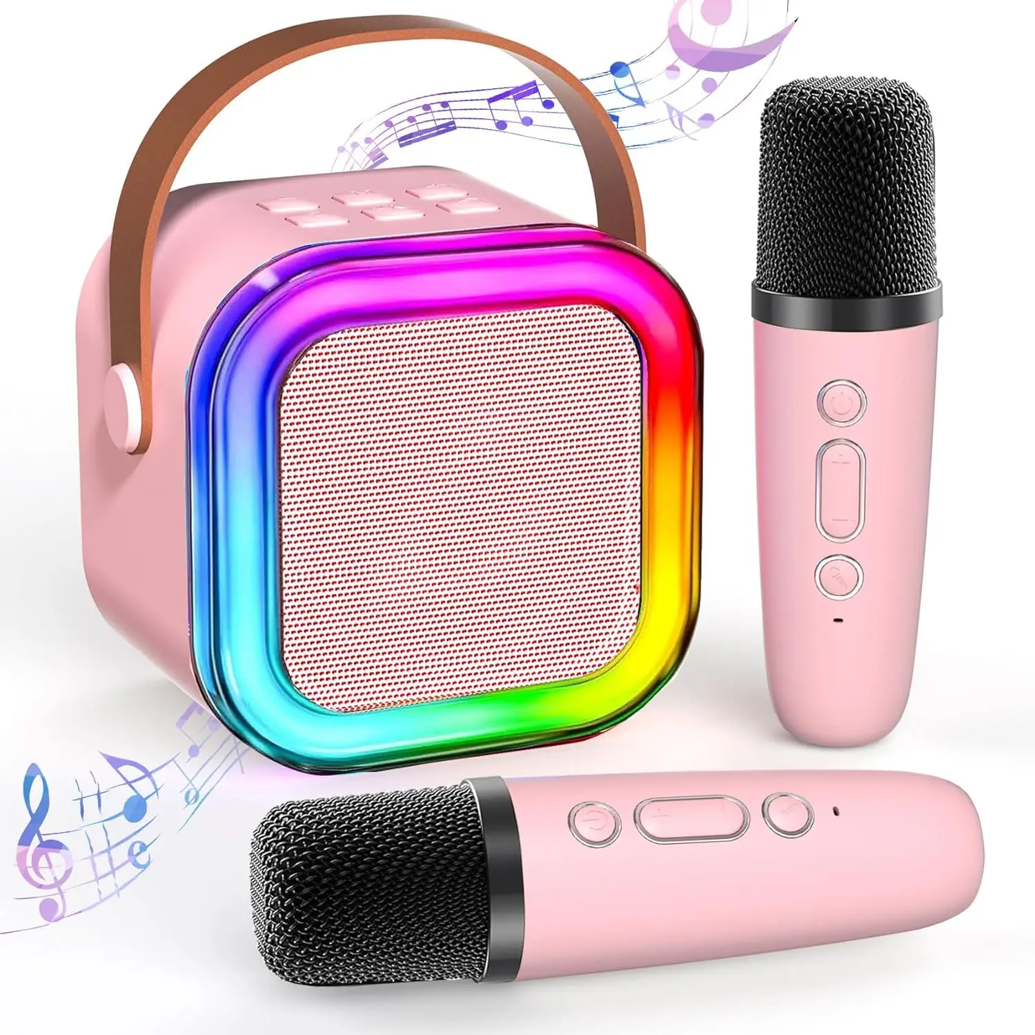Mini Bluetooth Karaoke Machine, Christmas Birthday Gift for Girls Boys Aged 4,5,6,7,8,9,10,12+, Portable Speaker with 2 Wireless Microphones, Great So