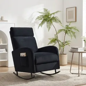 Chenille Upholstered Rocking Chair with Metal Legs and Side Storage Pocket – Modern Comfort & Function