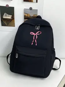 Multifunctional Bow Print Backpack Daypack, Large Capacity Casual Bag, Adjustable Straps, Zip Closure, Ideal for Commuting, School, Travel