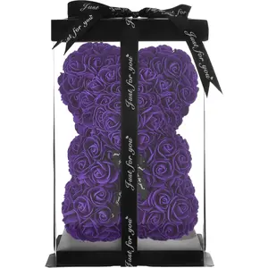 Artificial Flowers Rose Bear ,Rose Teddy Bear, Flower Bear Cub, Forever Rose Everlasting Flower for Window Display, Anniversary Christmas Valentines Gift (Purple) Artificial flowers