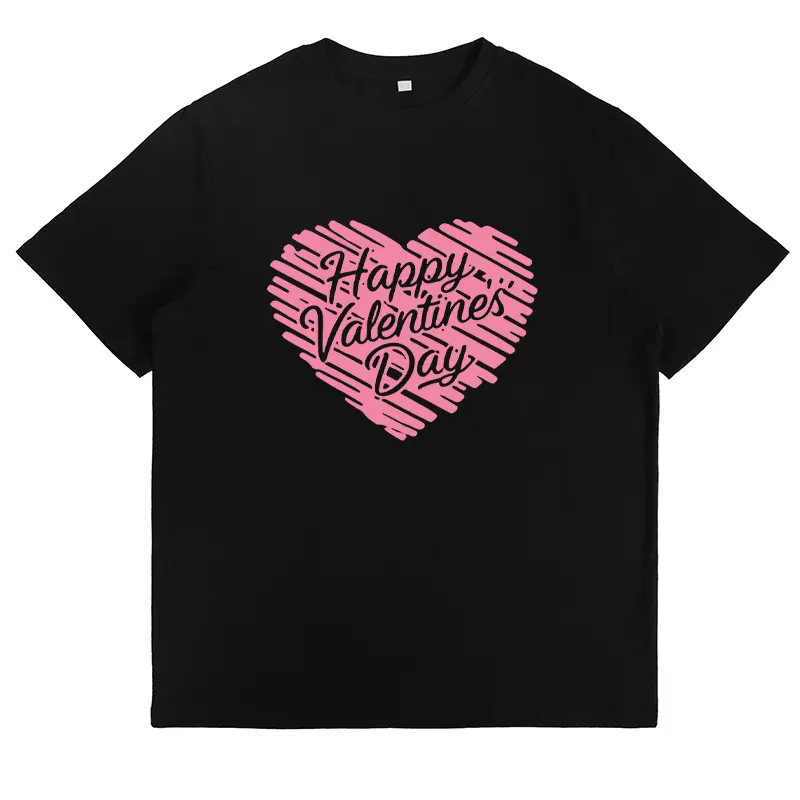 Womenen's Happy Valentine's Day Graphic Tee Pink Heart Print Casual Short Sleeve T Shirt for Date Night Gift