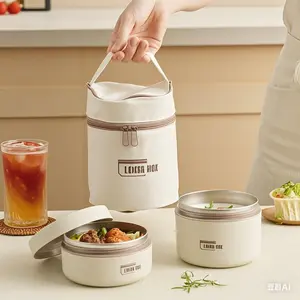 [Stainless Steel Insulated Lunch Box] Japanese Style 1pc Stainless Steel Insulated Lunch Box - Double Layer Round Food Grade Bento Meal Box With Lid, Microwave Oven