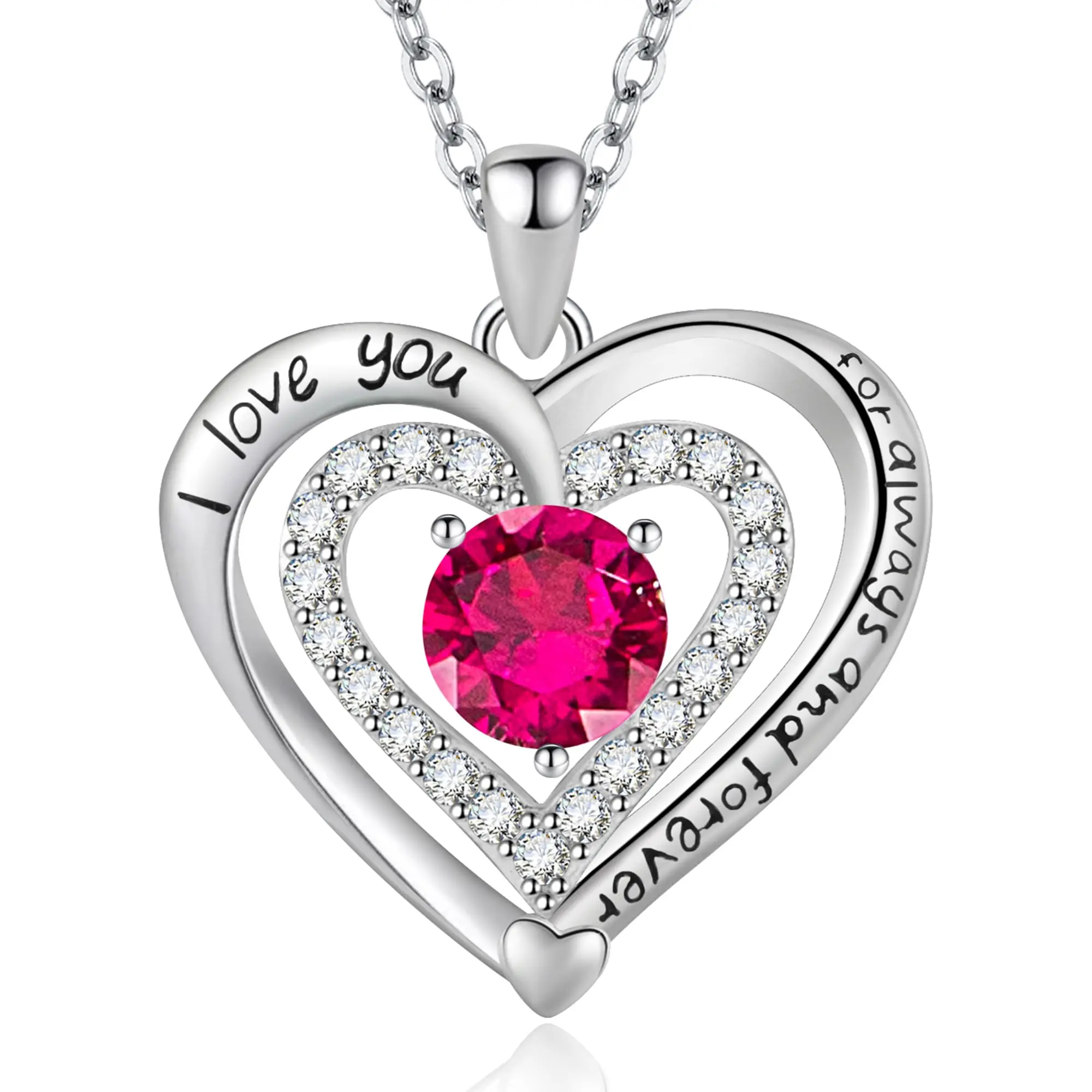 Yaumatea I Love You Forever Heart Necklace for Women - 12 Month Birthstone Pendant with Created Sapphire/Cubic Zirconia - Romantic Jewelry Gifts for Wife Mom Girlfriend, Box Included