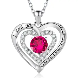 Yaumatea I Love You Forever Heart Necklace for Women - 12 Month Birthstone Pendant with Created Sapphire/Cubic Zirconia - Romantic Jewelry Gifts for Wife Mom Girlfriend, Box Included