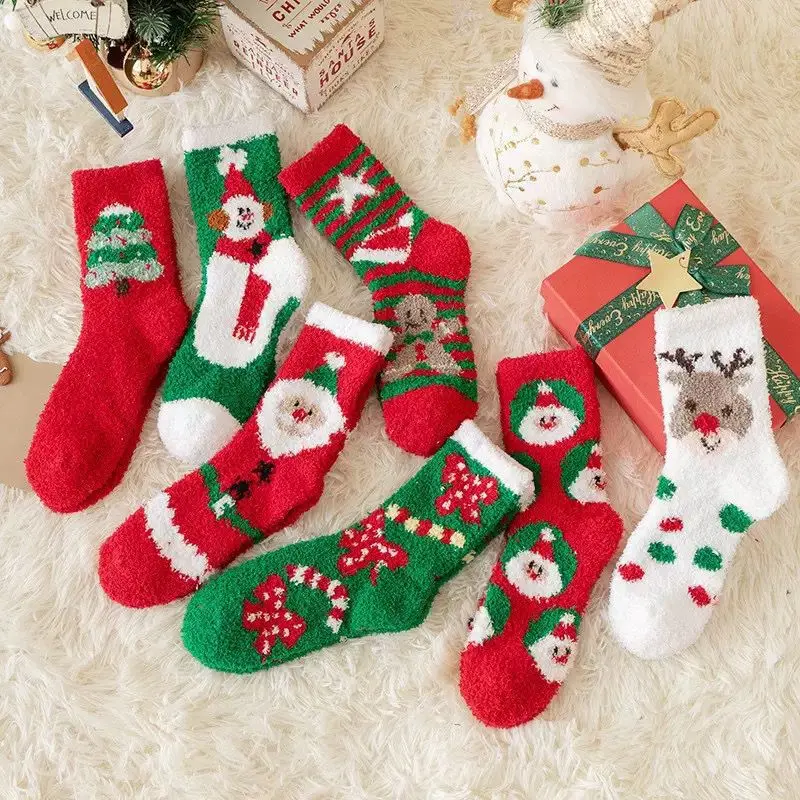 Coral velvet Christmas stockings home cartoon cute red gift stockings autumn and winter