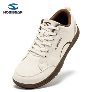 HOBIBEAR Unisex Wide Toe Shoes Minimalist Barefoot Canvas Sneakers Lace-up Walking Shoes for Men Women