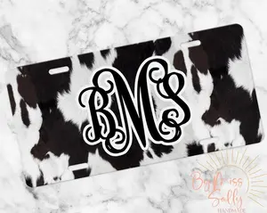 Cow Print Monogram License Plate, Cow Car Tag, Vehicle Tag, Custom License Plate, Cow Gift