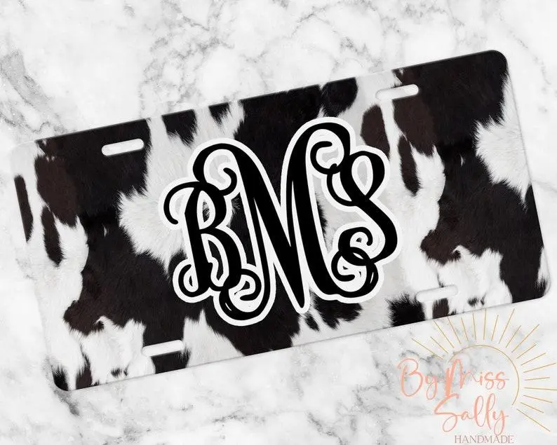 Cow Print Monogram License Plate, Cow Car Tag, Vehicle Tag, Custom License Plate, Cow Gift