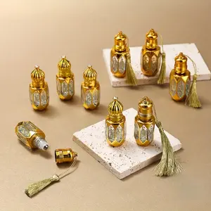 2-Pack 0.2oz Gold-Plated Octagonal Glass Roller Bottles, Leak-Proof Reusable Organiser Containers for Essential Oils, Perfumes, Skincare - Portable, Durable, Stylish for Travel Use