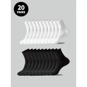 5 Pairs/10 Pairs/20 Pairs/30 Pairs Of Men's Casual Tennis Socks, Medium Length Tennis Socks, White Tennis Socks, Winter Tennis Socks, Black Tennis Socks, Deodorizing, Sports, Breathable, Sweat Absorbing/Two Styles To Choose From (Thin/Thick)