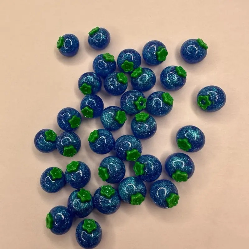 XN-3D Miss Creativity Mini Blueberry Resin Charm 30pc Craft DIY - Blue Berry Shaped Charms with Green Accents for Crafting Projects