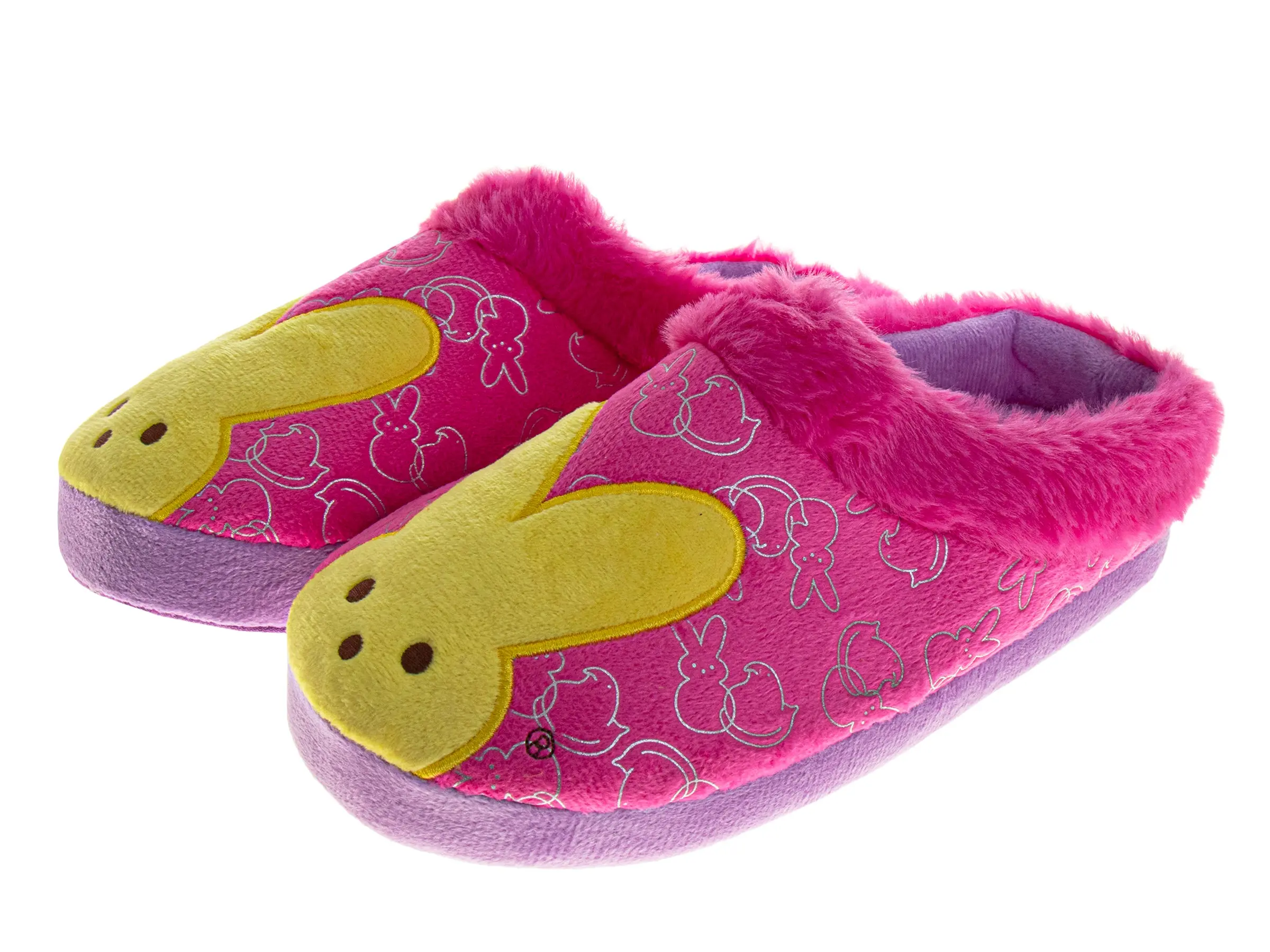 Peeps Women's Cozy Slippers, Slip On Round Toe House Shoes with Bunny Design and Cushioned Lightweight Rubber Sole, Faux Leather, Sweet Look, All Seasons, Bunny Print, Indoor Wear, Anti-Slip Scratch-Resistant Women's Home Slippers, Flat Sole, Officially L