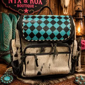 Blue and black large  checker backpack