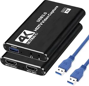 4K HDMI Capture Card, 1080P 60FPS Video Capture Adapter for Game Recording, Live Streaming, Broadcasting, with Microphone Input & 3.5MM Headphone Output