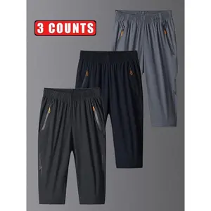 Men's Letter Print Capri Pants, Regular Fit Casual Comfy Breathable Quick Drying Capri Pants for Summer, Men's Bottoms for Gym Workout RunningGiftr