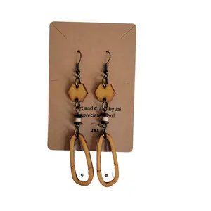 Wooden Hexagon & Oblong Shaped Earrings w/Mustard Seed