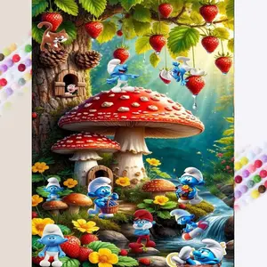 1 DIY diamond painting kit, 5D diamond art set, DIY decoration, Smurfs, mushrooms, strawberries diamond painting kit full round drills, mosaic, diamond art, DIY home decor, suitable for Christmas, Handicraft